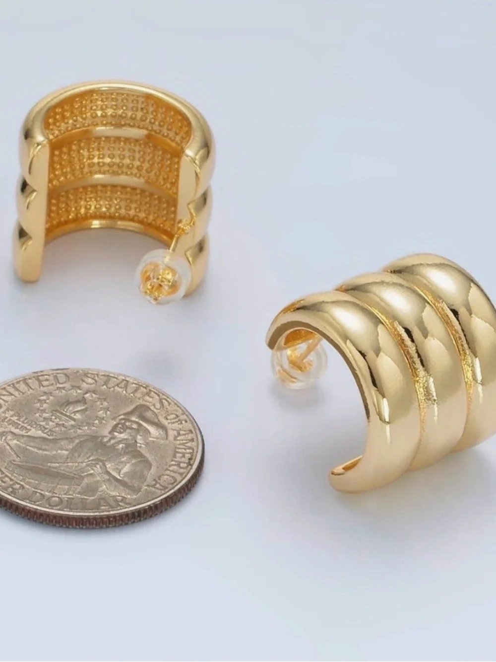 Gold Triple named C Shaped Hoop Earrings ( 4465)